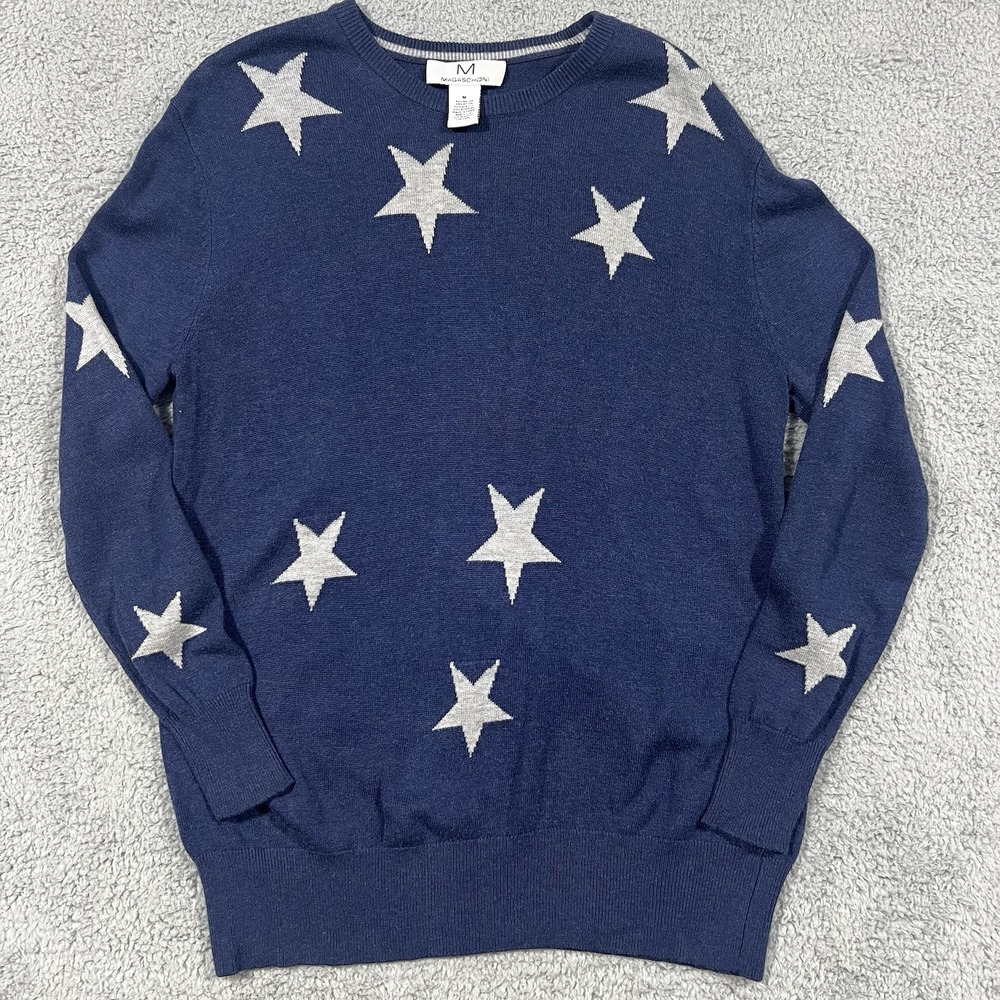 MAGASCHONI cashmere blend star sweater size M pullover long sleeve Navy Grey